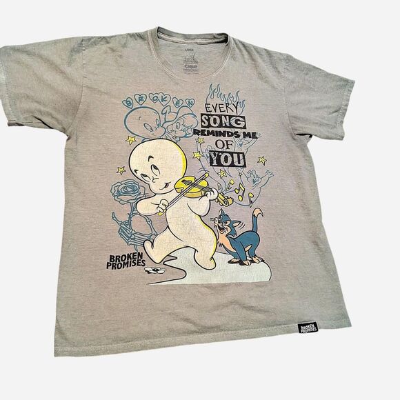 Broken Promises Casper Ghost Streetwear Halloween T-Shirt Gray Large Skate - Picture 1 of 6